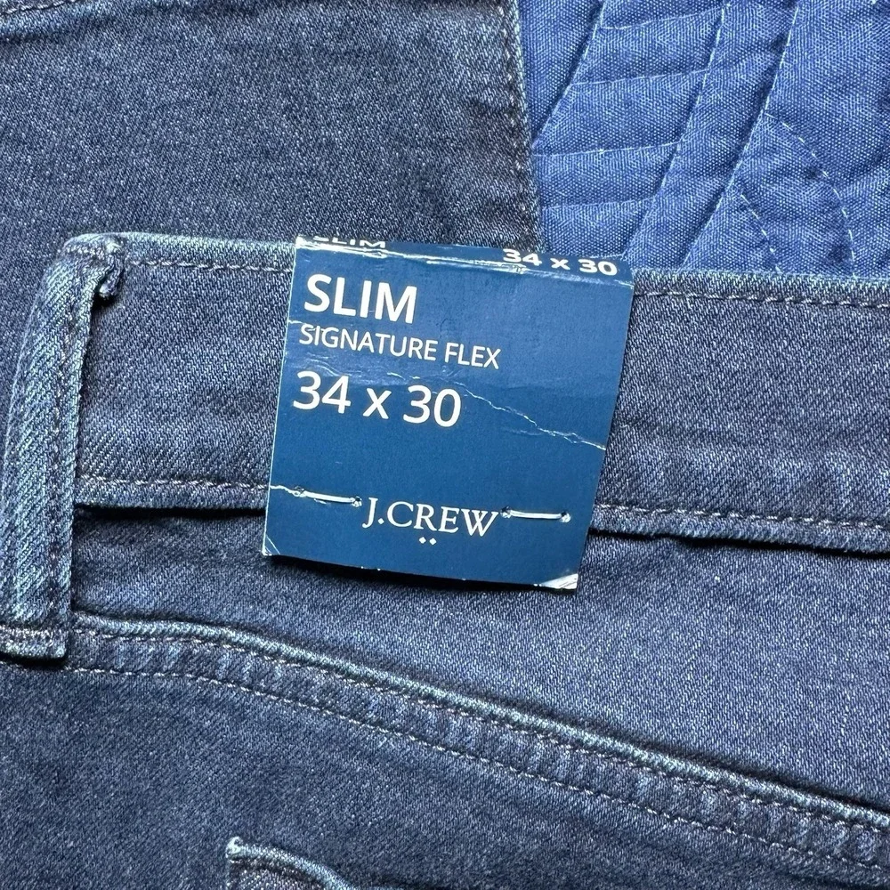 J. Crew Signature Flex Slim NWT Denim Jeans 34 x 30 New Dark Indigo Wash